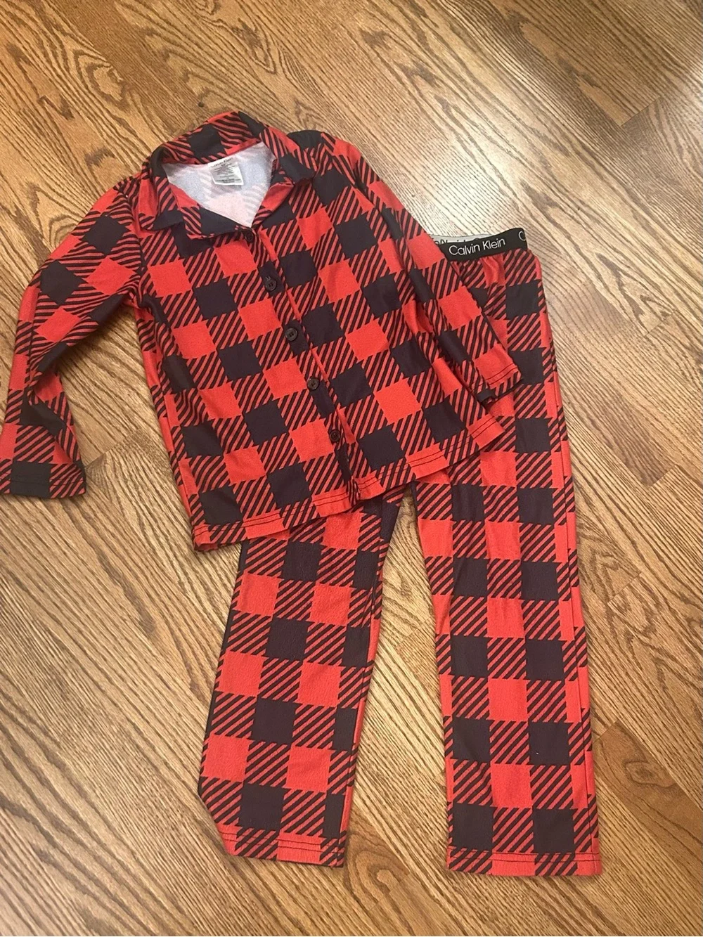 Boys Calvin Klein Red & Black Fleece Plaid Pajama Set